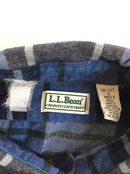 古着 90s LL Bean ブルー チェック シャモアクロス フランネル シャツ