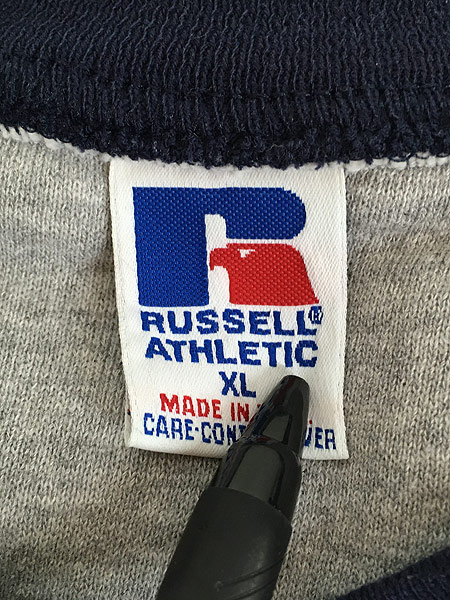 古着 90s USA製 RUSSELL リブライン ヘンリーネック スウェット