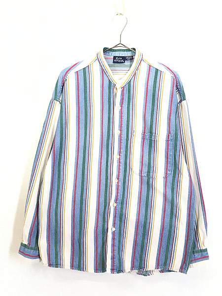 USED USA古着 ノーカラーシャツ バンドカラー 総柄 vintage - シャツ