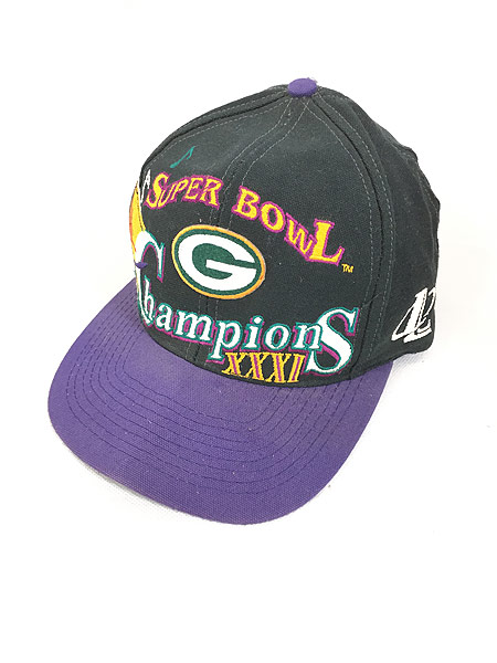 [4] 雑貨 古着 90s USA製 NFL Green Bay Packers 「SUPER BOWL CHAMPIONS」 コットン キャップ Free 帽子 古着