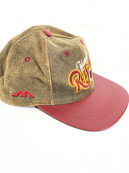 雑貨 古着 90s USA製 NFL Washington REDSKINS ロゴ 刺しゅう 本革 レザー キャップ Free 帽子 古着
