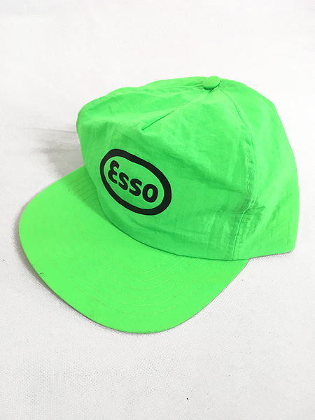 雑貨 古着 80s Esso ワンポイント 5パネル ネオン ナイロン キャップ