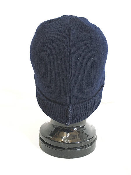 [3] 雑貨 古着 70-80s ミリタリー タイプ 段編み ウール ニット ワッチ キャップ ハット 黒 帽子 古着