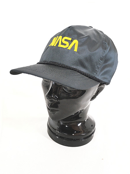 [1] 雑貨 古着 90s NASA ロゴ 刺しゅう 5パネル 光沢 サテン キャップ 帽子 Free 古着