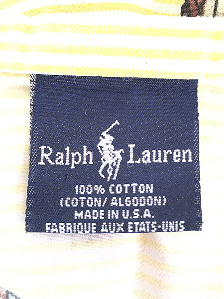[6] 雑貨 古着 90s USA製 Ralph Lauren ラルフ ポロベア ヒッコリー ストライプ ベッドシーツ カバー KING 古着