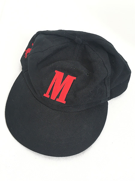 [5] 雑貨 古着 90s Marlboro マルボロ 「M」 ポニー 刺しゅう 6パネル キャップ Free 帽子 古着