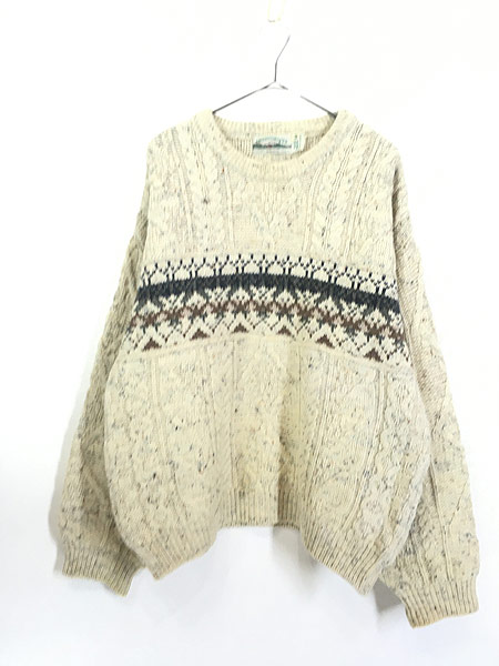 古着 90s Ireland製 aran crafts ノルディック ボーダー × ネップ