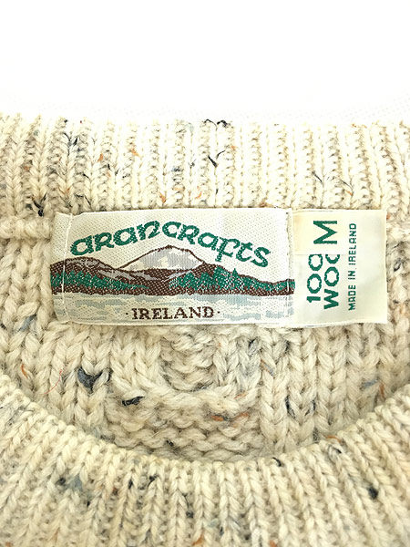 古着 90s Ireland製 aran crafts ノルディック ボーダー × ネップ