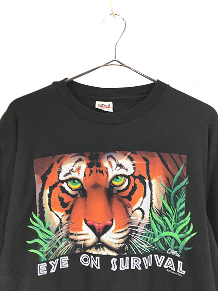 [2] 古着 90s USA製 「EYE ON SURVIVAL」 トラ タイガー 長袖 Tシャツ ロンT L 古着