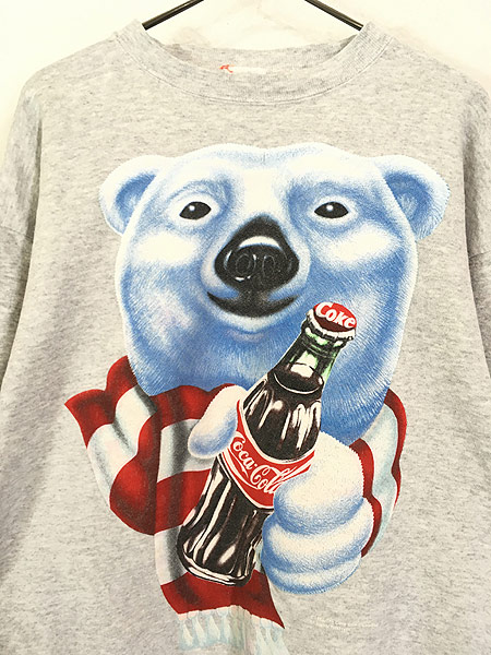 [2] 古着 90s Coca-Cola コーラ シロクマ 企業 ロゴ プリント スウェット トレーナー XL位 古着