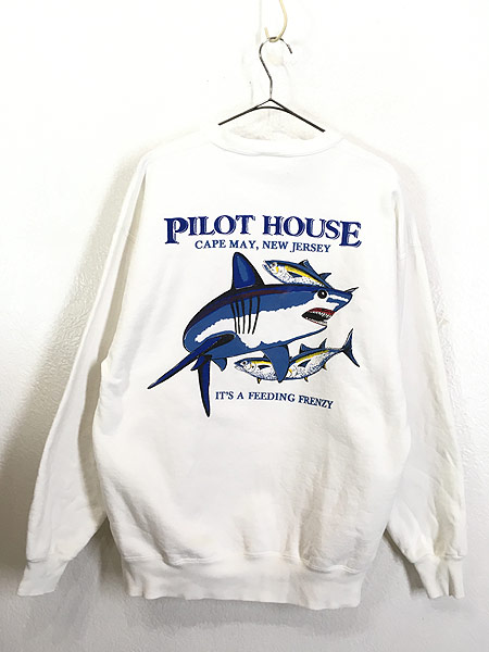 古着 90s Pilot House サメ 魚 フィッシュ プリント ヘビー スウェット トレーナー L 古着