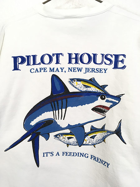 [4] 古着 90s Pilot House サメ 魚 フィッシュ プリント ヘビー スウェット トレーナー L 古着