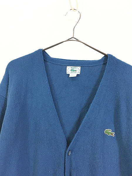 古着 80s USA製 IZOD LACOSTE ワニ ワッペン アクリル ニット カーディガン 青 L 古着 - 古着 通販 ヴィンテージ