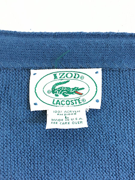 古着 80s USA製 IZOD LACOSTE ワニ ワッペン アクリル ニット