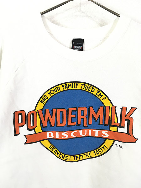 古着 80s USA製 「POWDERMILK BISCUITS」 企業 ロゴ スウェット トレーナー L 古着