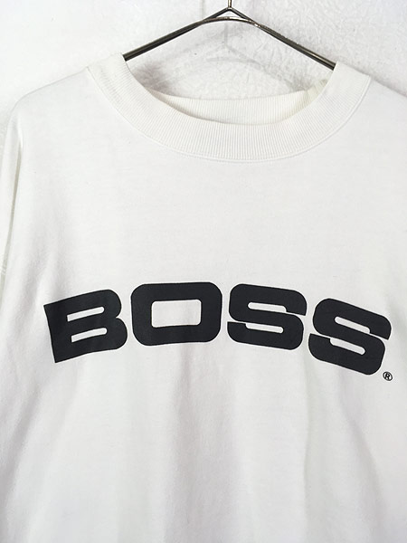 [2] 古着 90s BOSS ボス BIG ロゴ ポケット付 デザイン スウェット トレーナー XL 古着