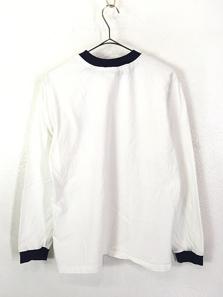 [3] 古着 90s USA製 「US NAVAL」 ワンポイント ミリタリー リンガー ロング Tシャツ ロンT M 古着