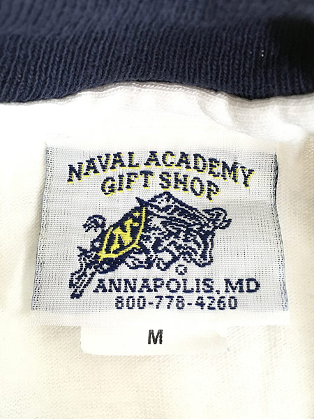 [7] 古着 90s USA製 「US NAVAL」 ワンポイント ミリタリー リンガー ロング Tシャツ ロンT M 古着