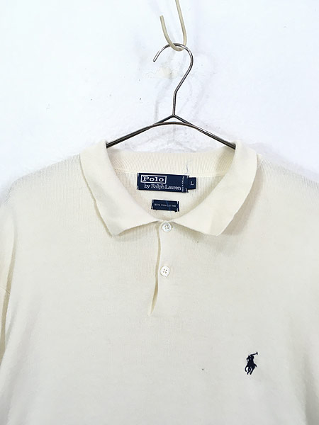 [2] 古着 Polo Ralph Lauren ワンポイント 襟付き 上質 ピマコットン ニット セーター 白 L 古着