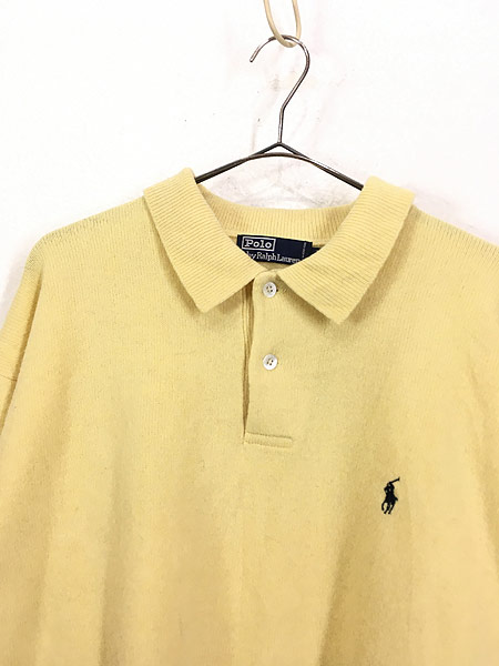 [2] 古着 Polo Ralph Lauren ワンポイント 襟付き 上質 ラムウール ニット セーター 黄 XXL 古着