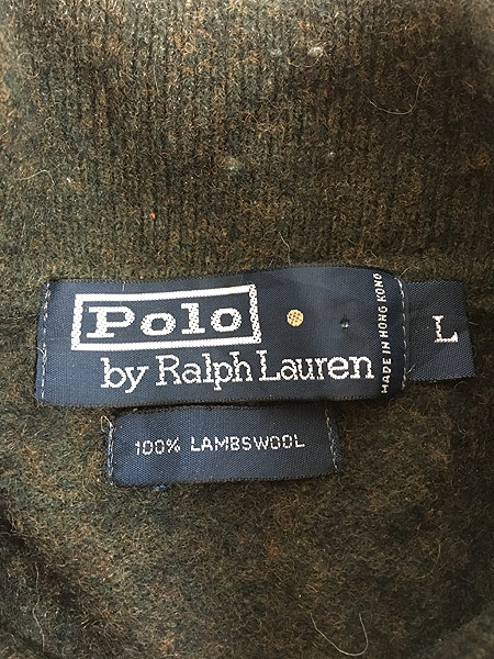 [5] 古着 Polo Ralph Lauren ワンポイント 襟付き 上質 ラムウール ニット セーター 緑 L 古着