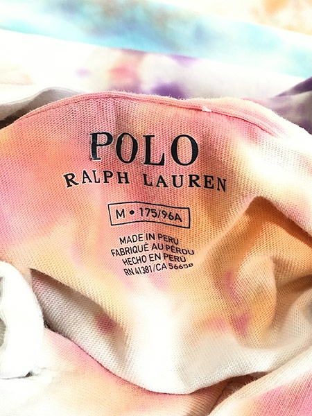 古着 Polo Ralph Lauren ワンポイント タイダイ フーディー ロング Tシャツ カットソー M 古着
