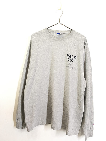 [1] 古着 Champion 「YALE」 3段 プリント 長袖 Tシャツ カットソー XL 古着