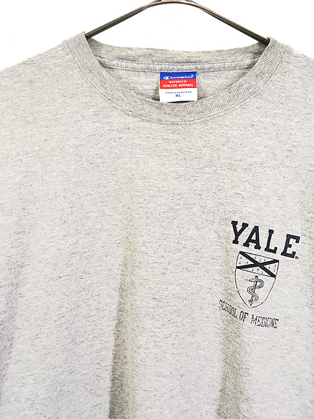 [2] 古着 Champion 「YALE」 3段 プリント 長袖 Tシャツ カットソー XL 古着