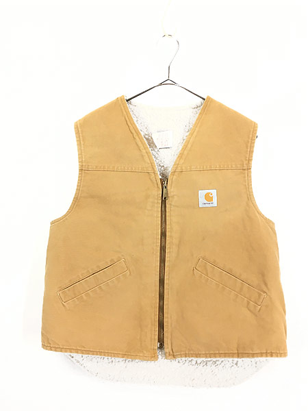 古着 80s USA製 Carhartt 裏ボア ブラウン ダック ワーク ベスト L