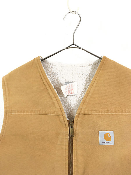 古着 80s USA製 Carhartt 裏ボア ブラウン ダック ワーク ベスト L