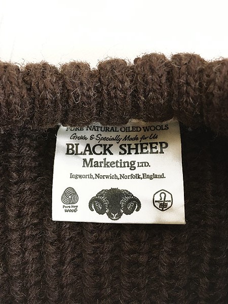 [7] 古着 80s Great Britain製 Black Sheep 本革 スエード パッチ ローゲージ ウール ニット セーター 40 古着