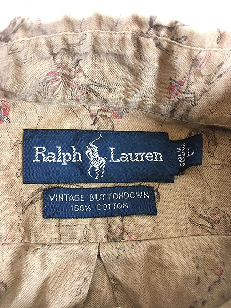 古着 90s Ralph Lauren 「Vintage Buttondown」 イラスト 総柄 3点留