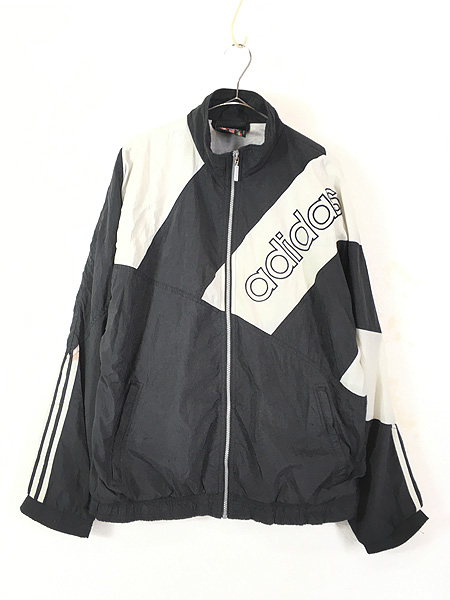 古着 90s adidas BIG ロゴ 刺しゅう モノトーン ライン 裏地天竺 