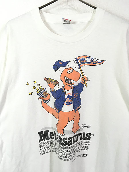 古着 90s USA製 MLB New York Mets メッツ 恐竜 ポップ アート Tシャツ