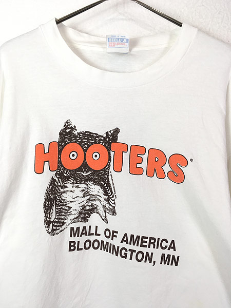 古着 90s USA製 HOOTERS フーターズ 両面 企業 プリント 長袖 T シャツ