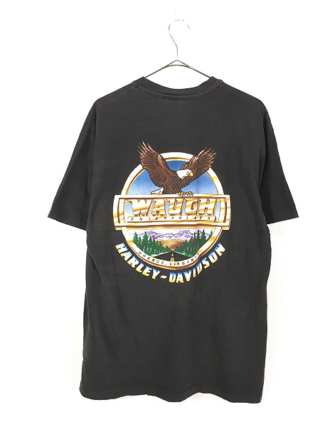 古着 90s USA製 HARLEY DAVIDSON 時計 シールド イーグル 両面 Tシャツ