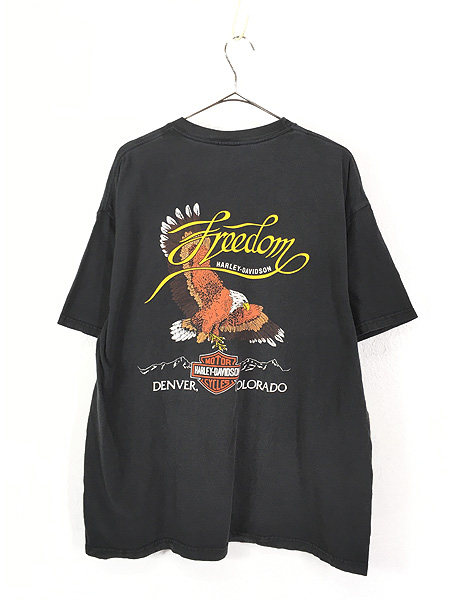 古着 00s USA製 HARLEY DAVIDSON イーグル ブルー ファイヤー パターン Tシャツ XL 古着 - 古着 通販 ヴィンテージ  古着屋 Dracaena ドラセナ