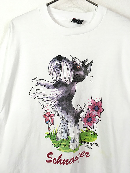 古着 90s USA製 犬 シュナウザー アニマル アート Tシャツ XL 古着