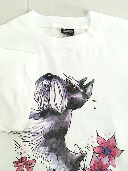 古着 90s USA製 犬 シュナウザー アニマル アート Tシャツ XL 古着