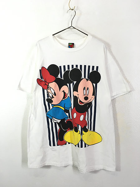 古着 90s USA製 Disney Mickey ミッキー ミニー ストライプ Tシャツ