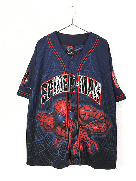 古着 00s MARVEL SPIDER MAN スパイダーマン エナメル パッチ ベースボール シャツ XL 古着 - 古着 通販