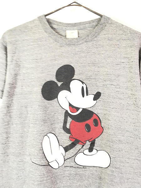 古着 80s USA製 Disney Mickey 白足 ミッキー 霜降り Tシャツ M 古着