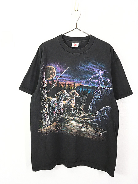 古着 90s USA製 ウマ ホース トリック アート Tシャツ L 古着【30off 