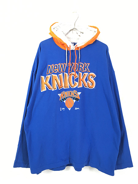 古着 90s USA製 NBA New York Knicks ニックス Wフード 長袖 Tシャツ