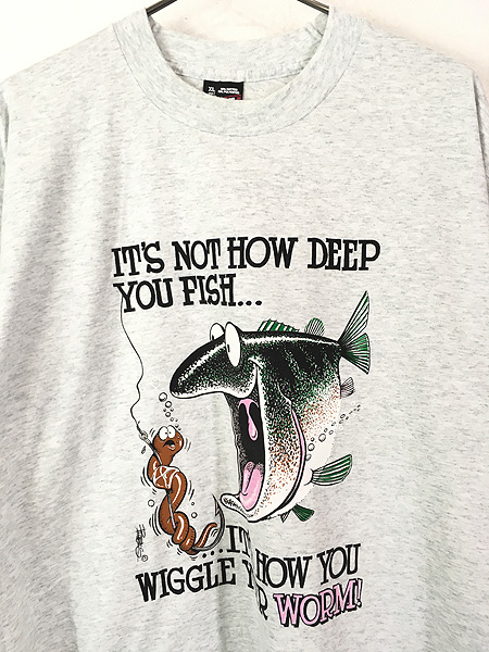 古着 90s USA製 魚 フィッシング シュール ポップ アート Tシャツ XL