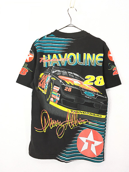 古着 90s USA製 Davey Allison ラバー プリント レーシング Tシャツ L