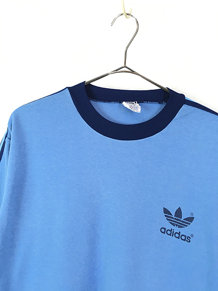 90s adidas 刺繍 リンガー tシャツ 水色  レディース