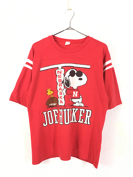 古着 80s USA製 Snoopy スヌーピー 「JOE HUSKER」 ハスカーズ アメフト Tシャツ L 古着 - 古着 通販 ヴィンテージ　 古着屋 Dracaena ドラセナ