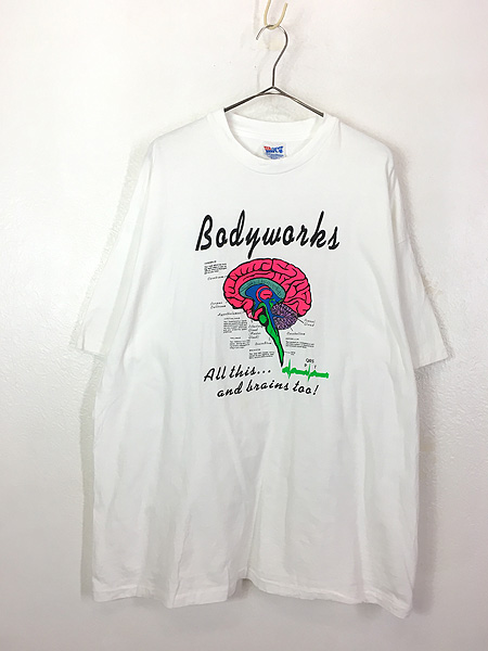 古着 90s USA製 Brains 脳 蛍光 ネオン カラー Tシャツ XXL 古着