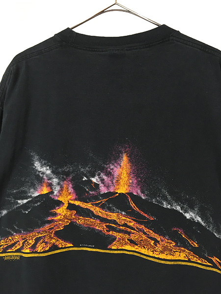 古着 90s USA製 Hawaii 火山 噴火 溶岩 両面 グラフィック Tシャツ XL